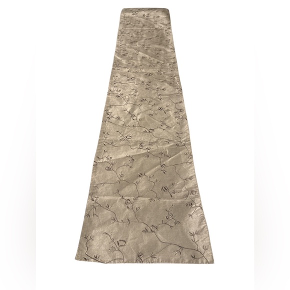 Inspired Treasures Champagne Table Runner Satiny Floral Embroidered Accent Piece - Picture 1 of 4